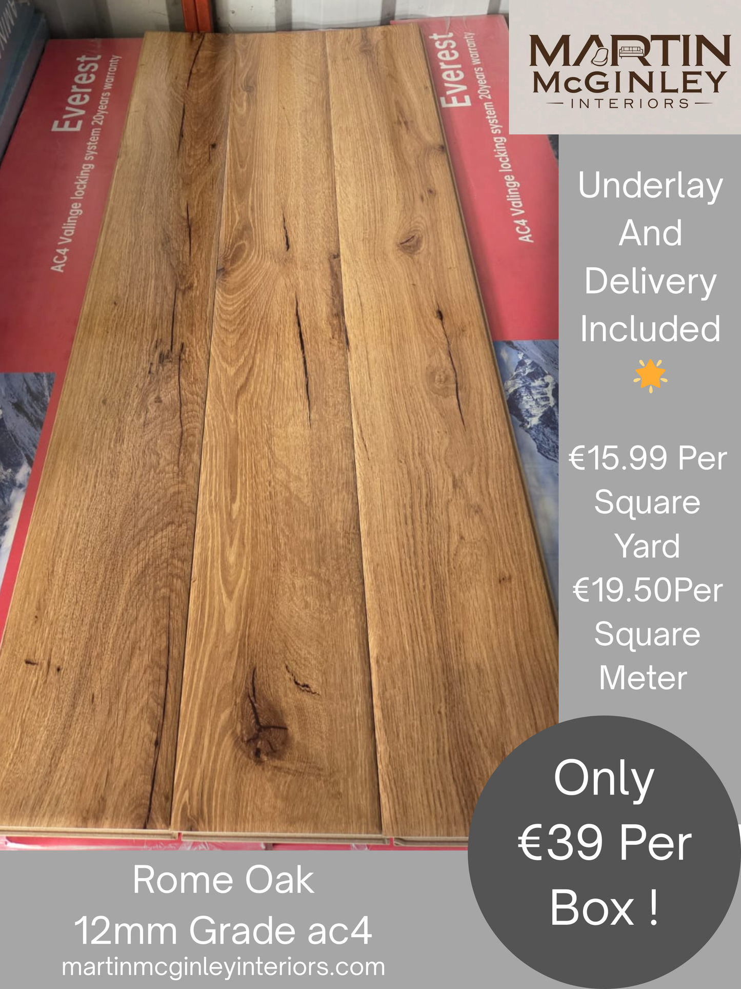 Rome Oak High Gloss 12mm Laminated Flooring