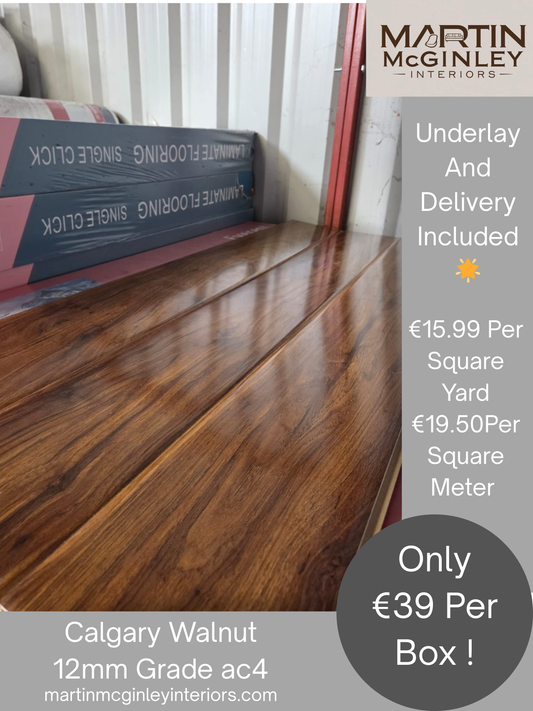 Calgary Wallnut 12mm High Gloss Laminated Flooring