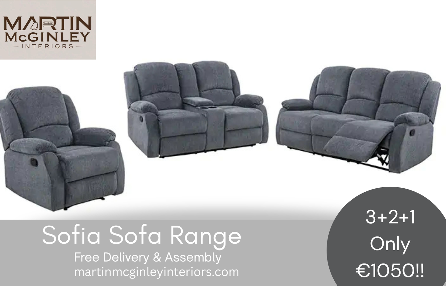 Sofia Sofa Range 3+2+1 Grey Fabric