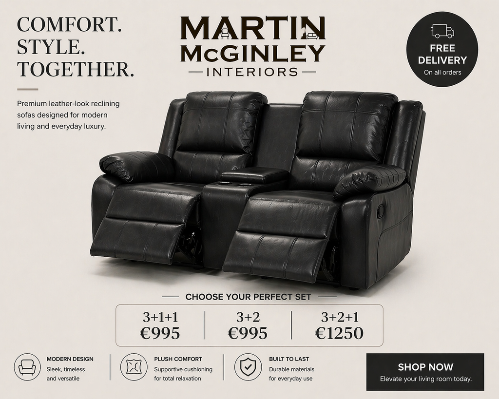 Larsons Black Leather Recliner Sofas