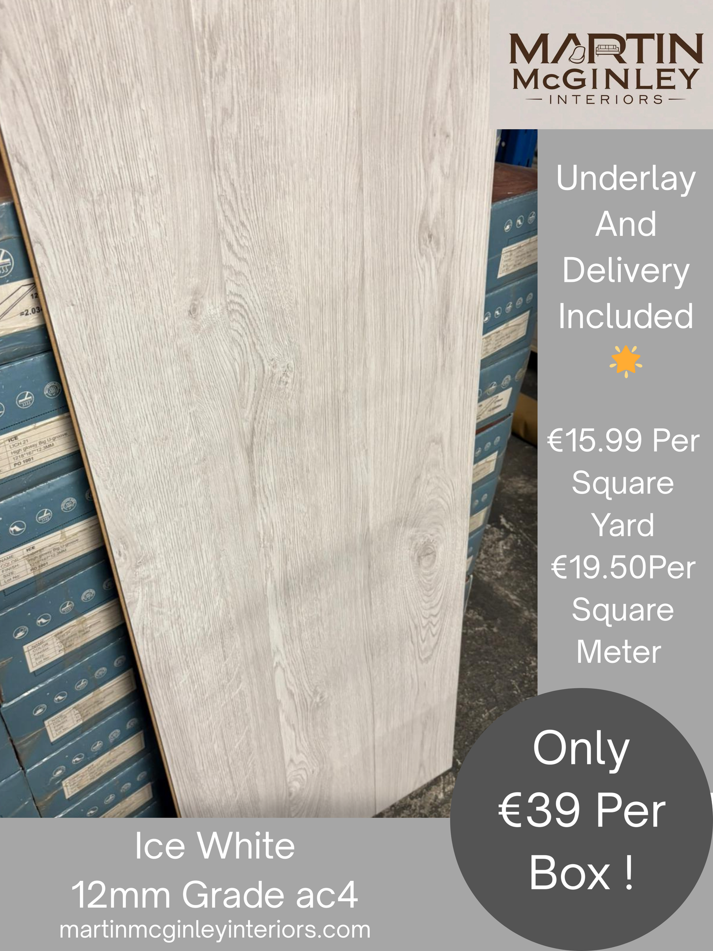 Ice White High Gloss 12mm Laminated Flooring
