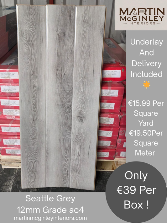 Seattle Grey 12mm High Gloss Laminated Flooring