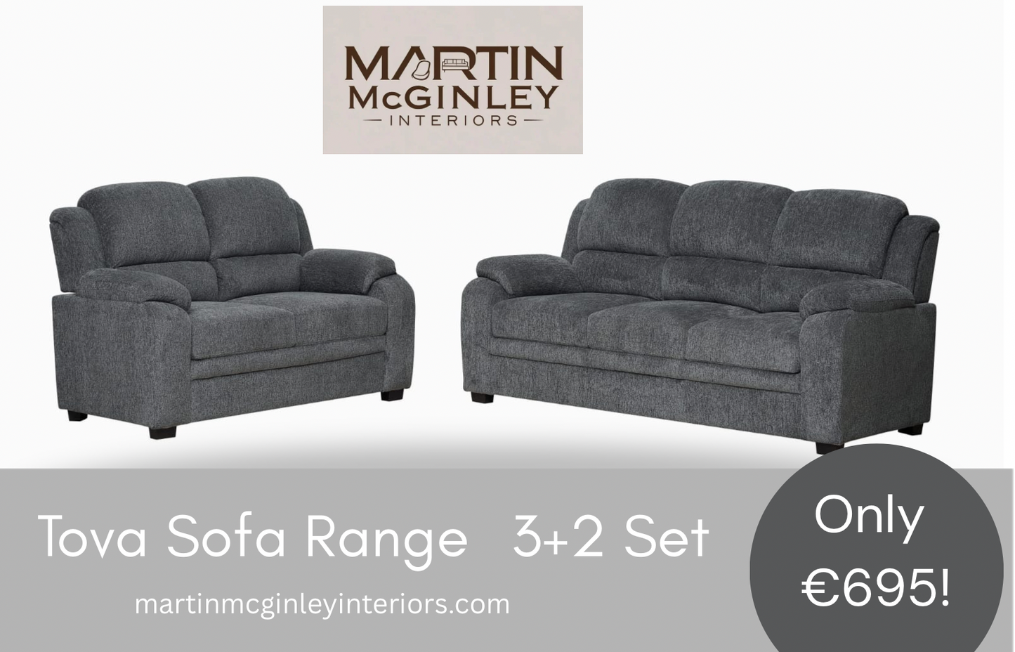 Tova Grey Sofa Range 3+2