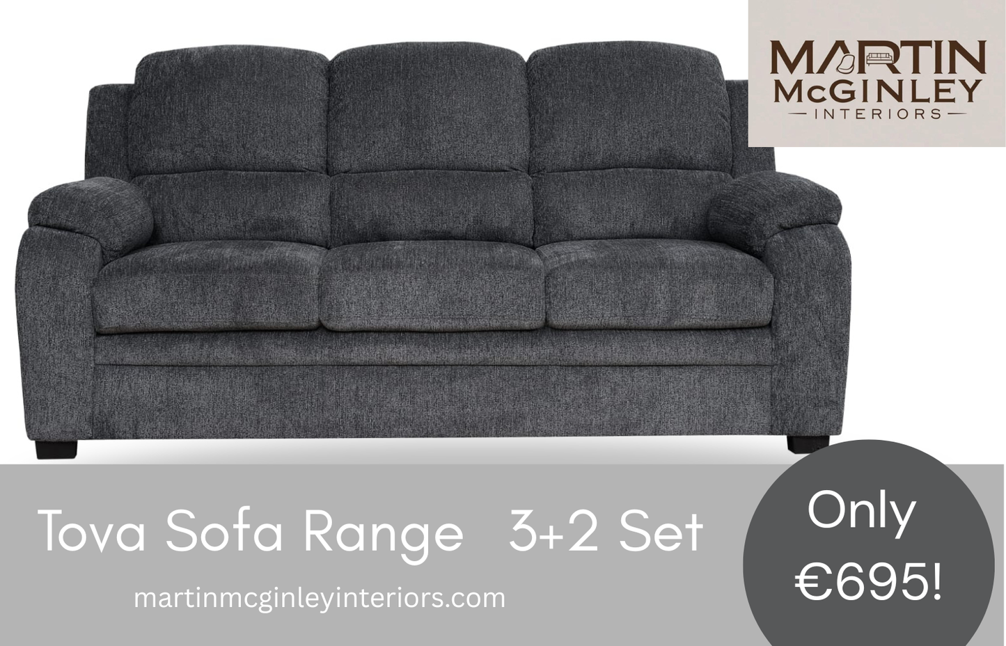 Tova Grey Sofa Range 3+2