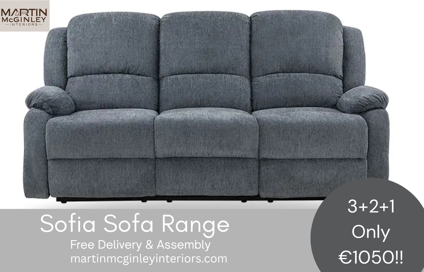 Sofia Sofa Range 3+2+1 Grey Fabric