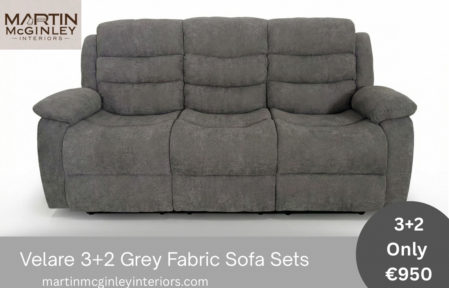 Pre Order Velare 3+2 Grey Fabric Sofas With Cupholders Available End Of March