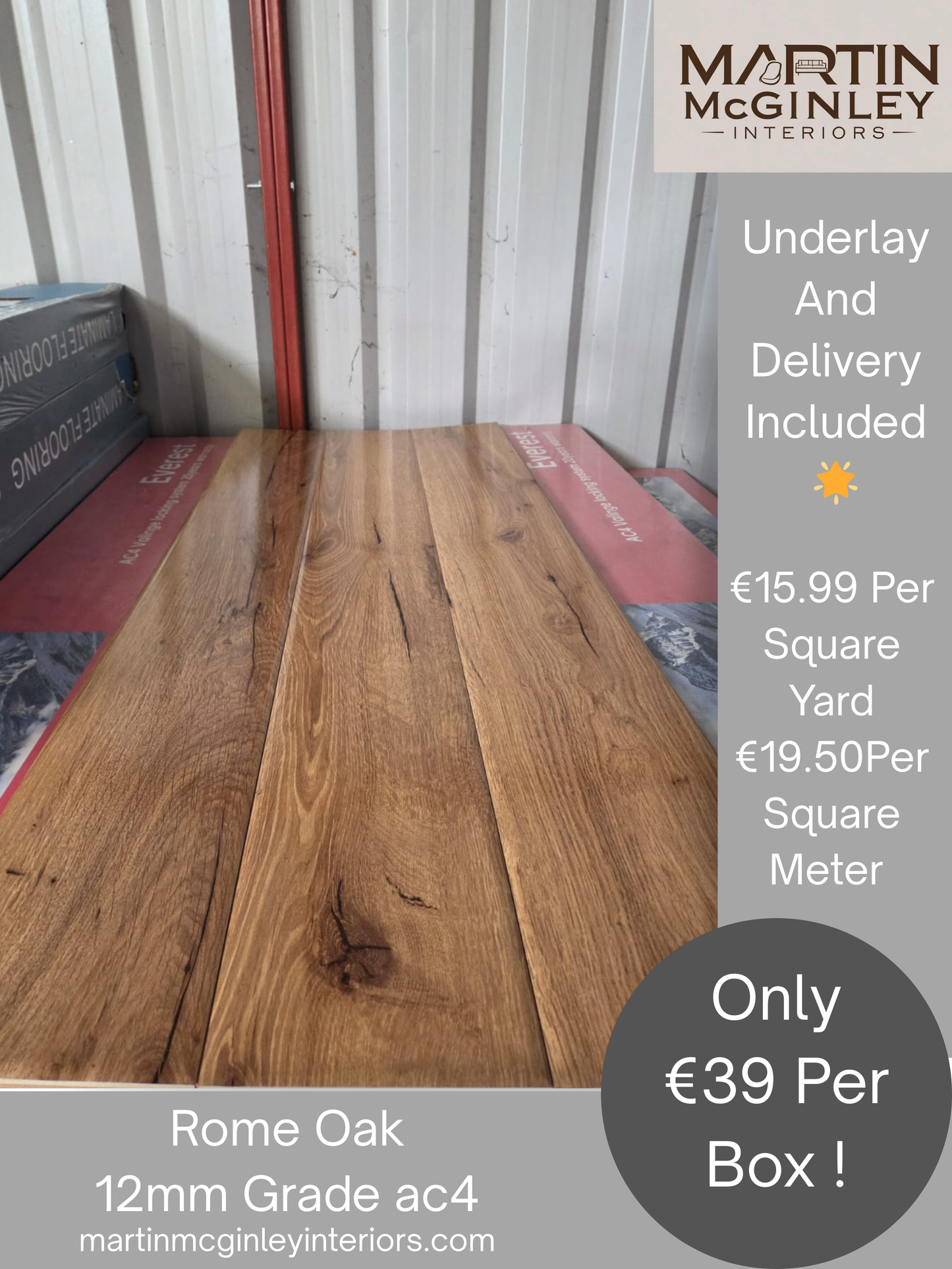 Rome Oak High Gloss 12mm Laminated Flooring