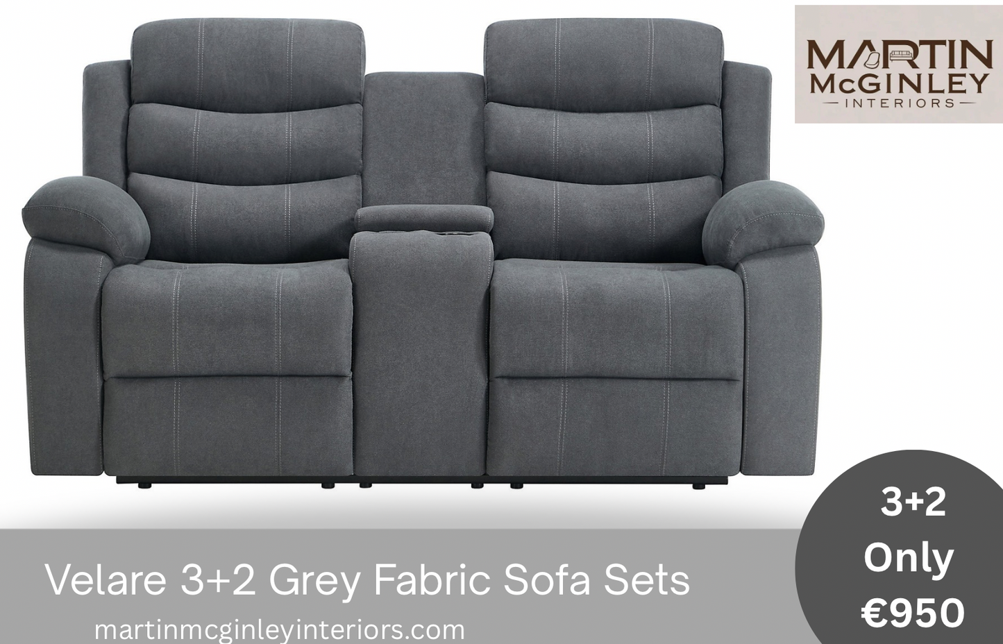 Pre Order Velare 3+2 Grey Fabric Sofas With Cupholders Available End Of March