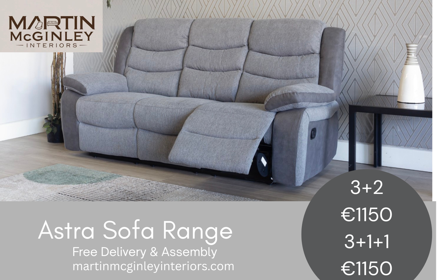 Astra Sofa Range 3+1+1 Grey