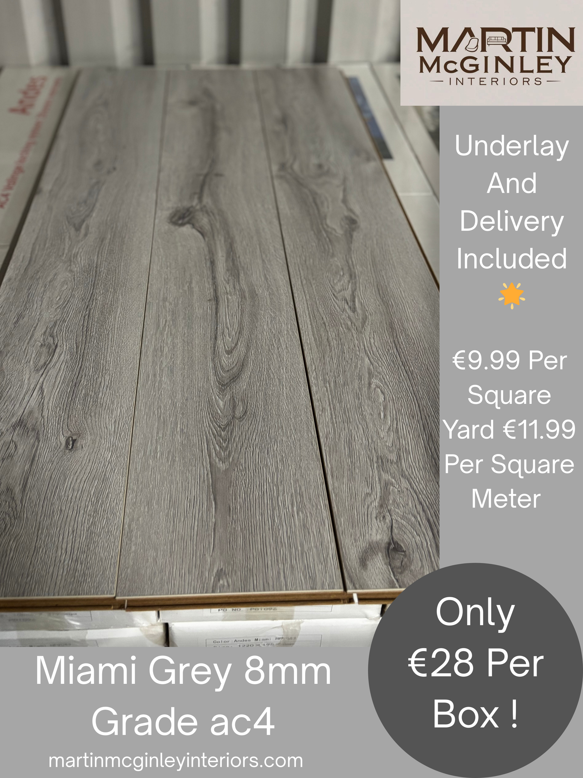 mari8688　グレー Miami Laminated Flooring 8mm – Martin Mcginley Interiors
