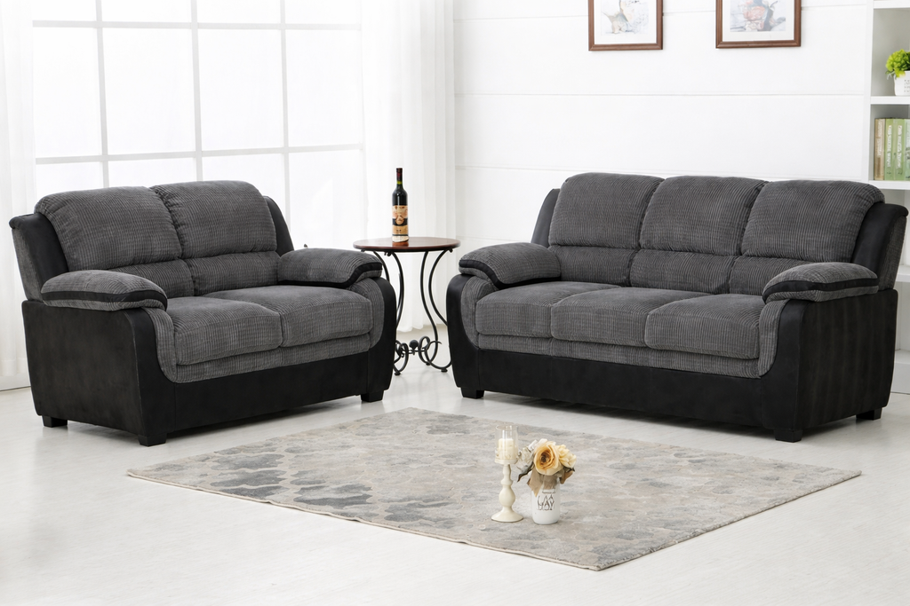 Tara Corduroy Fabric Sofa Sets 3+2 Grey