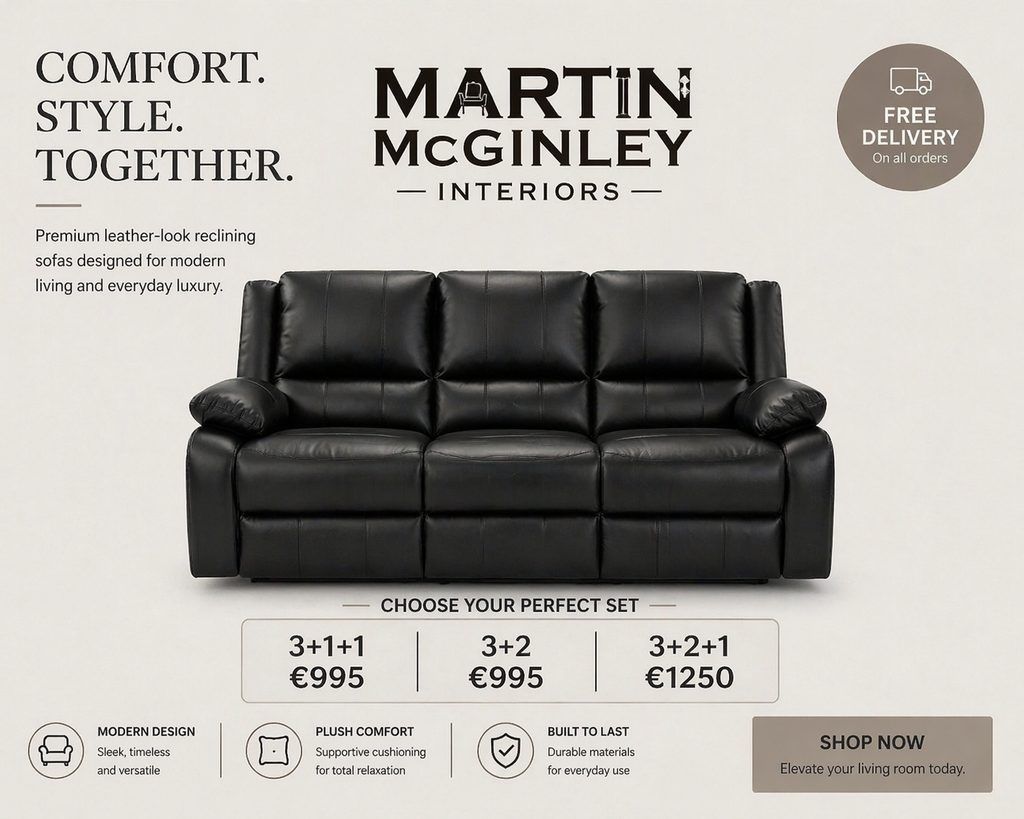 Larsons Black Leather Recliner Sofas