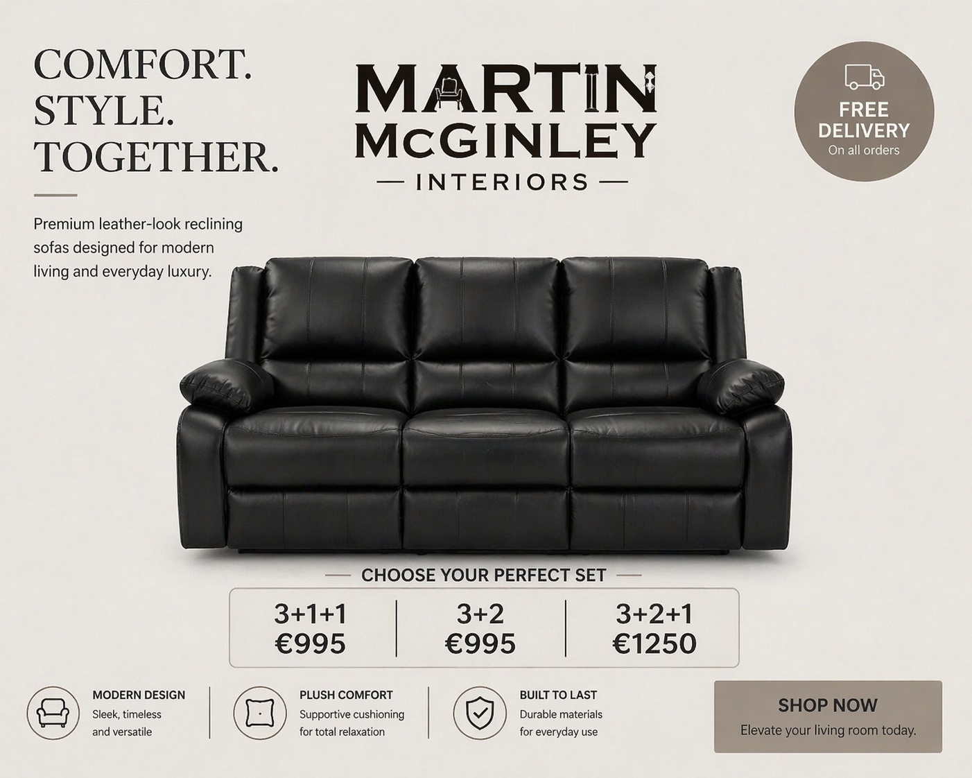 Larsons Black Leather Recliner Sofas