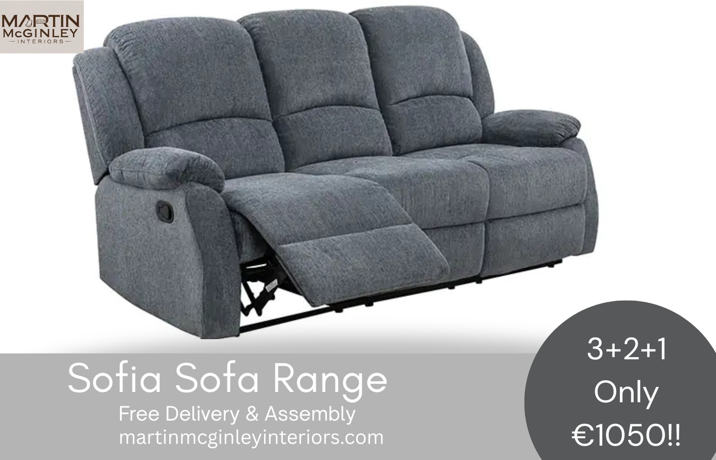 Sofia Sofa Range 3+2+1 Grey Fabric