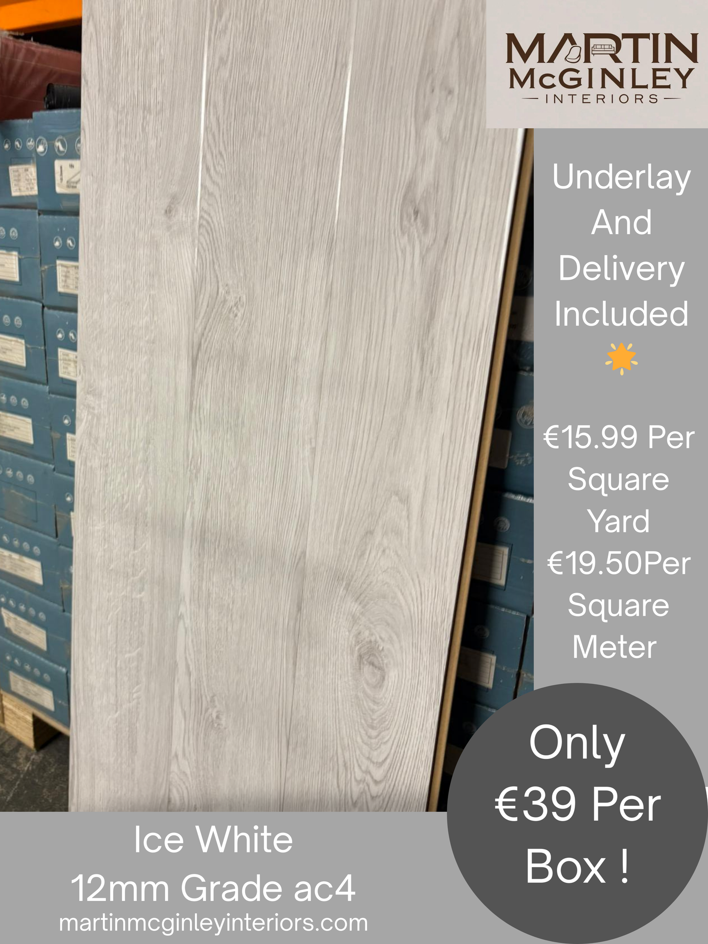 Ice White High Gloss 12mm Laminated Flooring