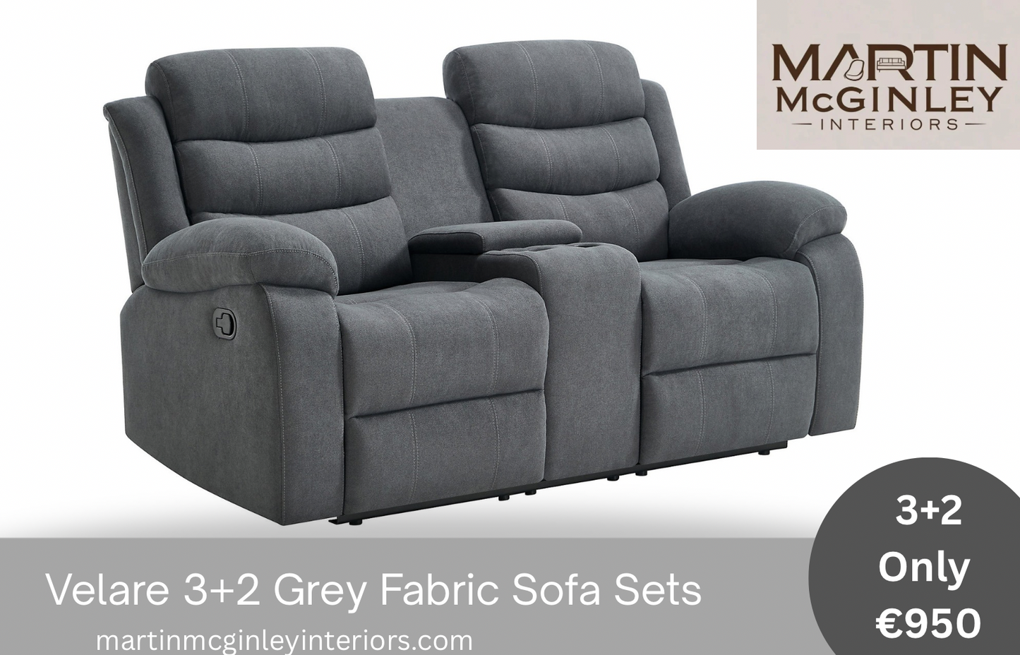 Pre Order Velare 3+2 Grey Fabric Sofas With Cupholders Available End Of March