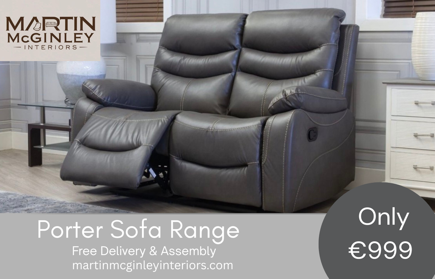 Porter Sofa Range 3+2 Grey Leather