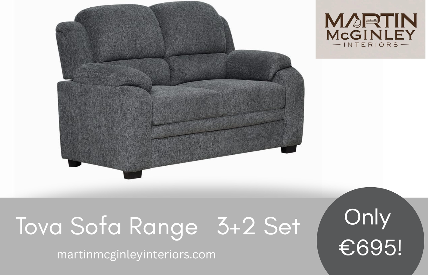 Tova Grey Sofa Range 3+2