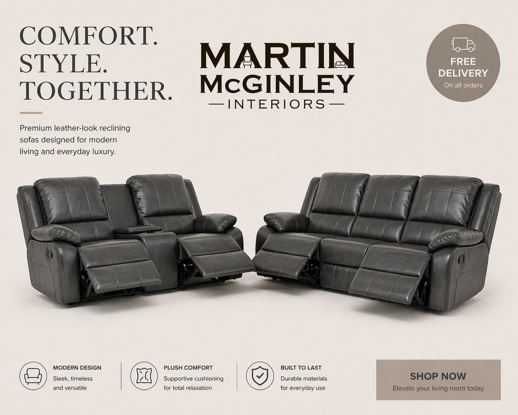 Larsons Grey Leather Recliner Sofas