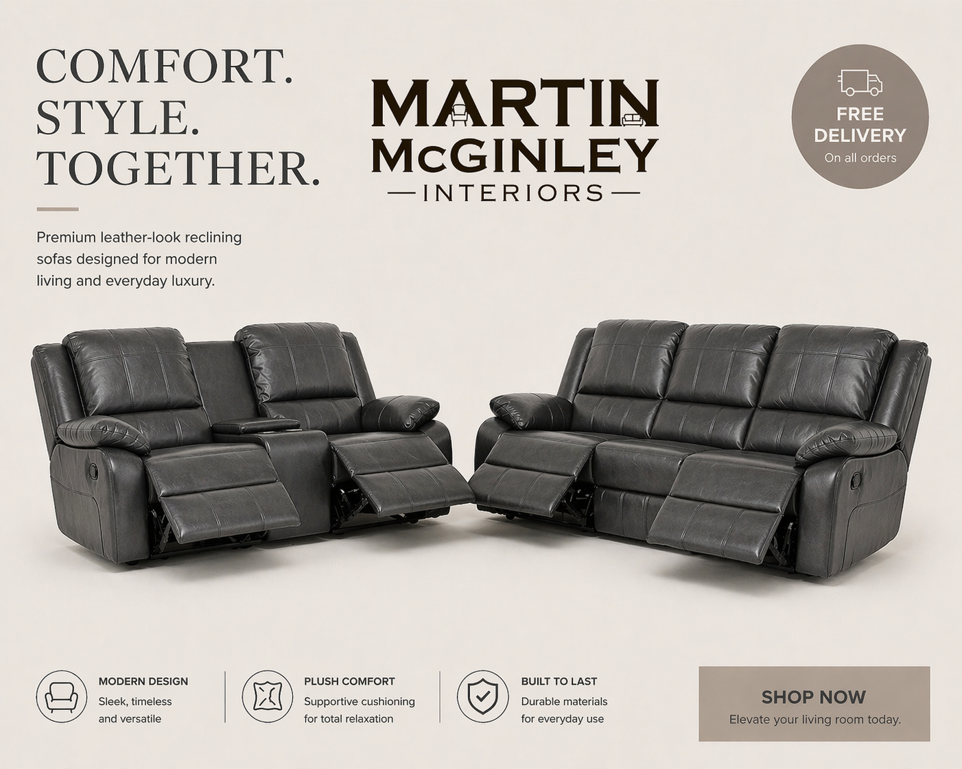 Larsons Grey Leather Recliner Sofas