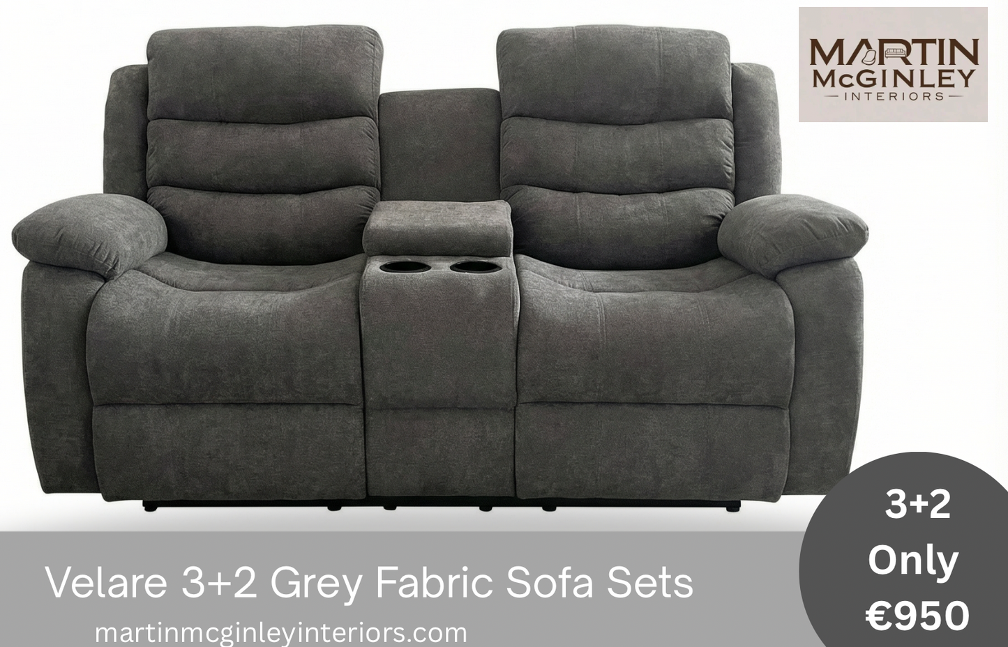 Pre Order Velare 3+2 Grey Fabric Sofas With Cupholders Available End Of March