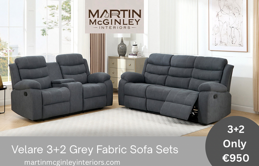 Pre Order Velare 3+2 Grey Fabric Sofas With Cupholders Available End Of March