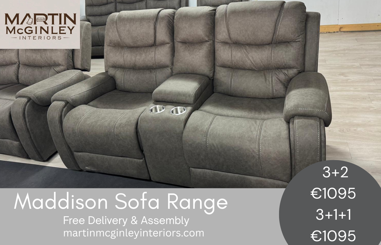 Maddison Sofa Range 3+1+1 Grey Fabric