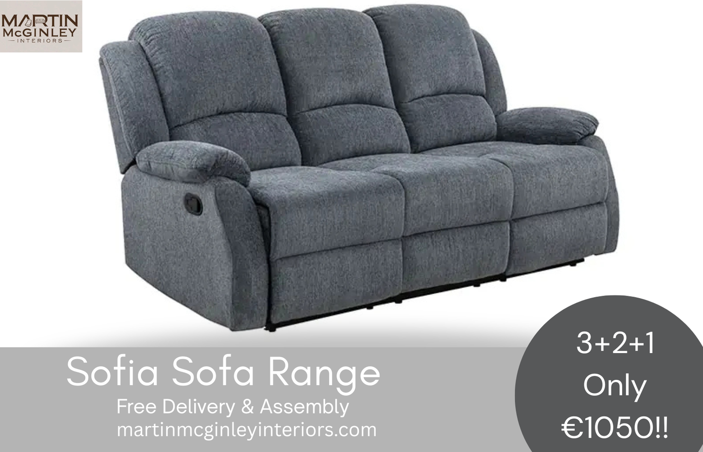 Sofia Sofa Range 3+2+1 Grey Fabric