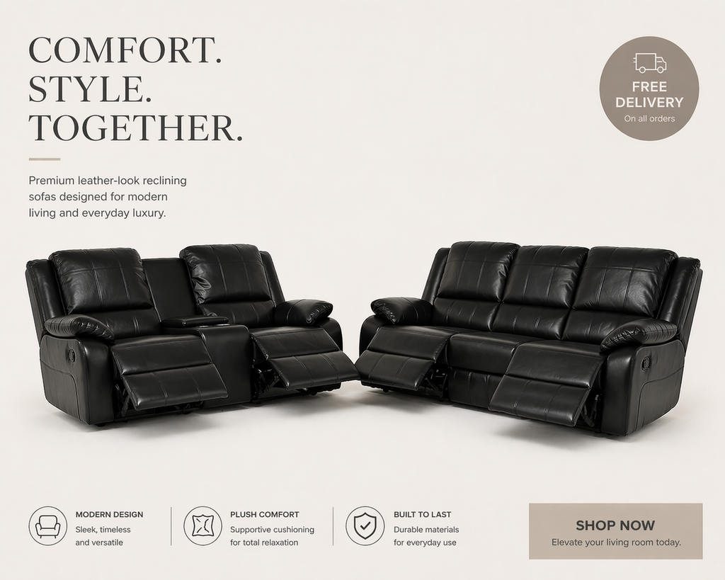 Larsons Black Leather Recliner Sofas