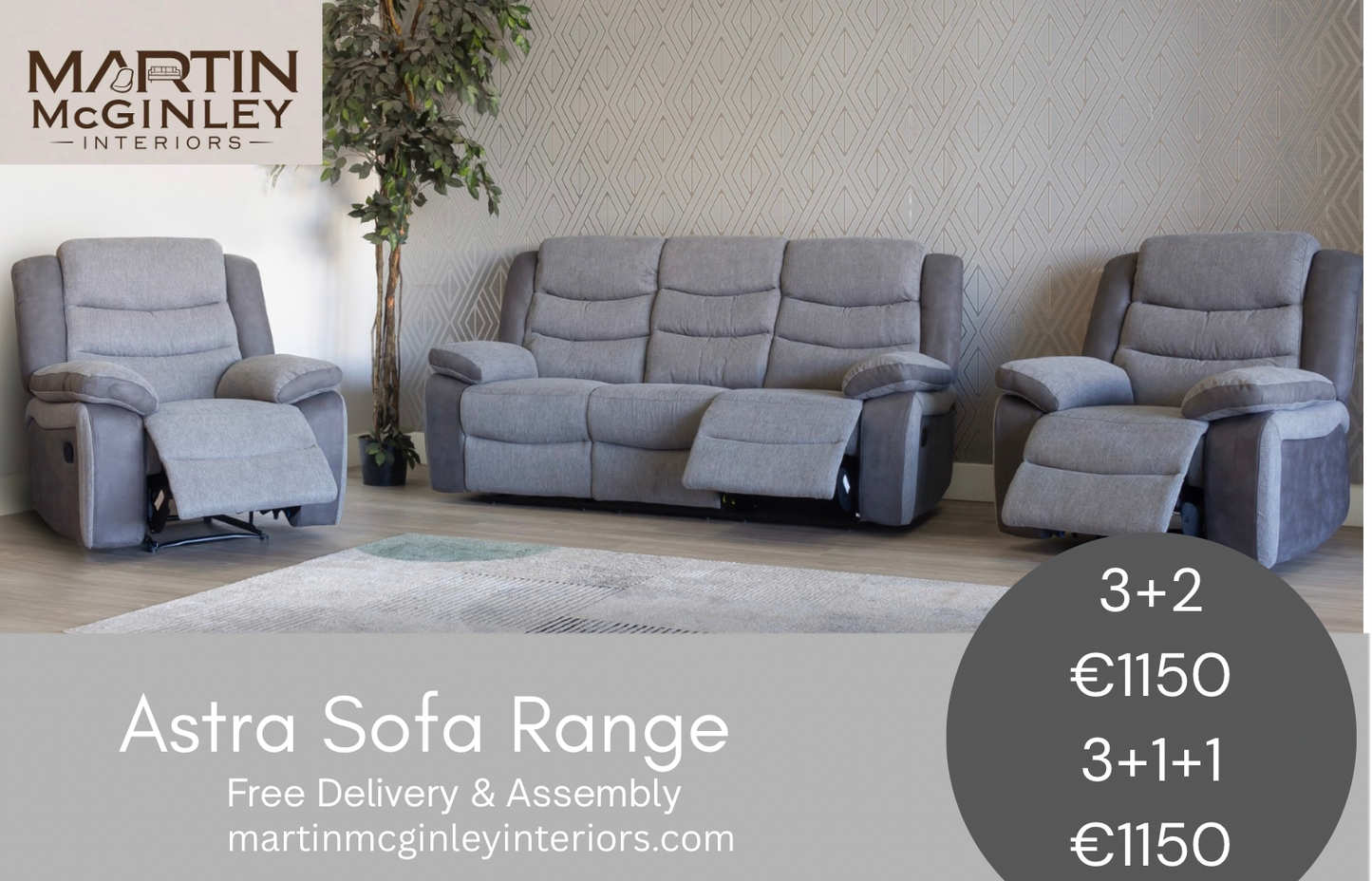 Astra Sofa Range 3+1+1 Grey