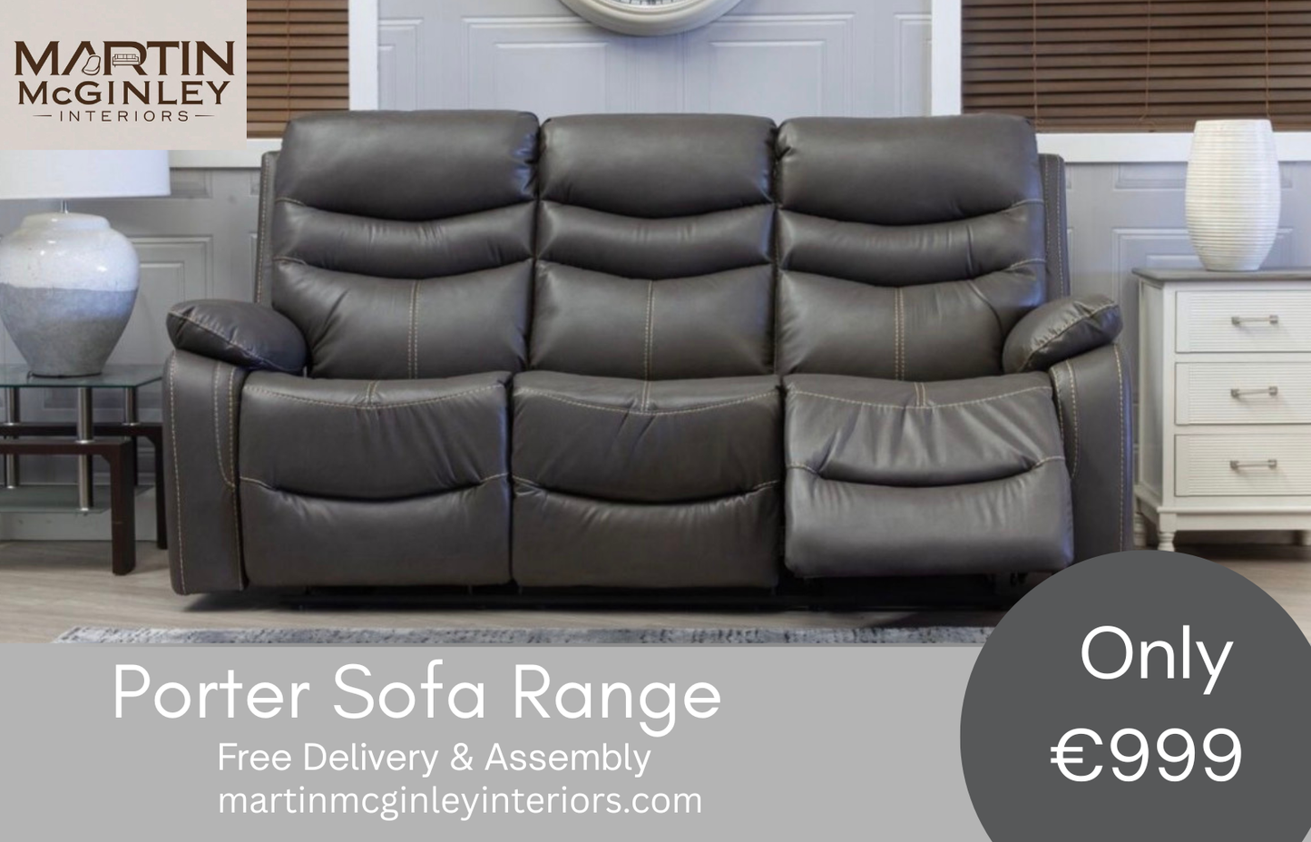 Porter Sofa Range 3+1+1 Grey Leather