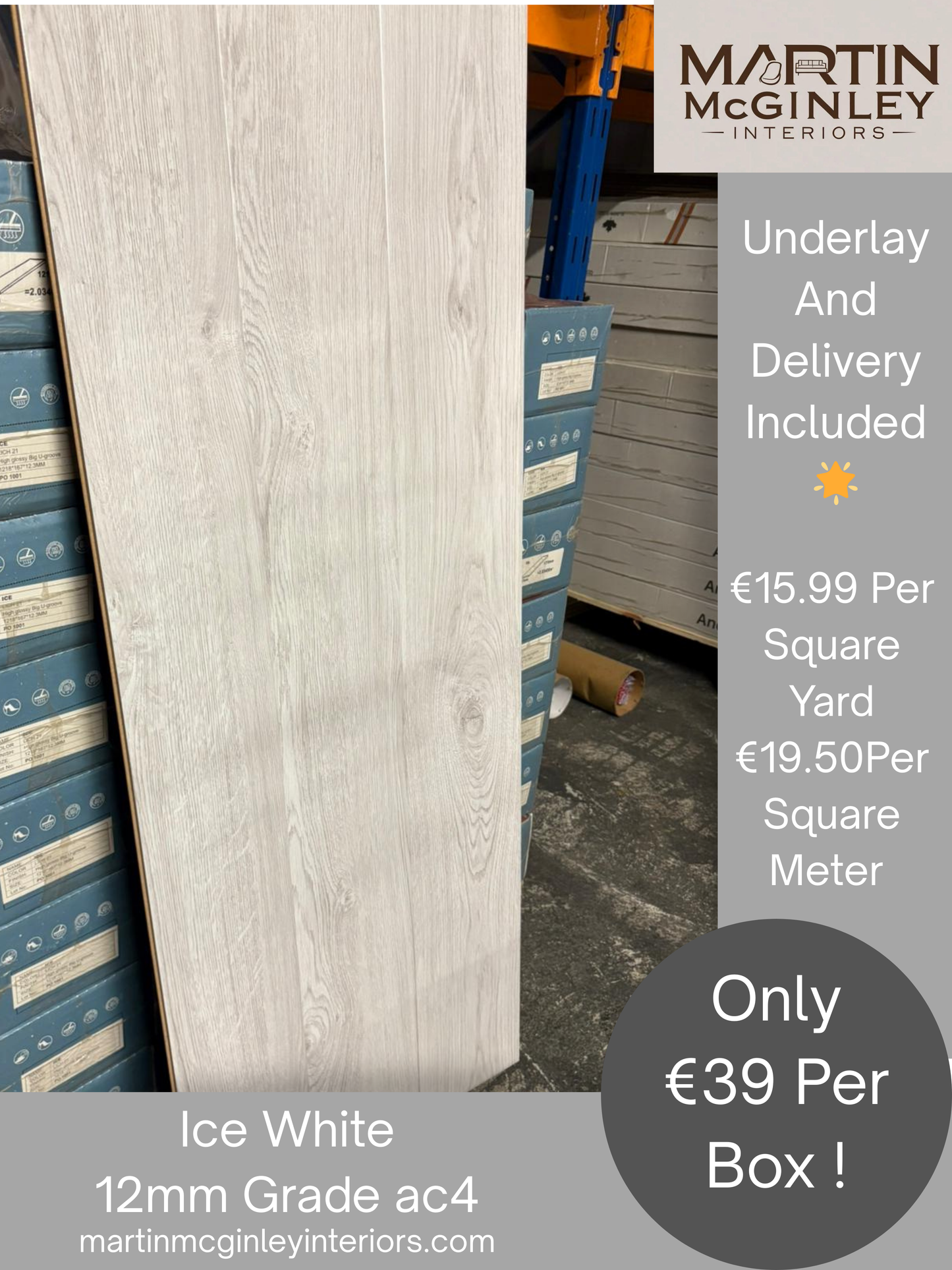 Ice White High Gloss 12mm Laminated Flooring