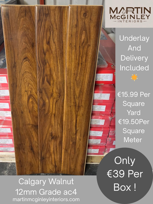 Calgary Wallnut 12mm High Gloss Laminated Flooring