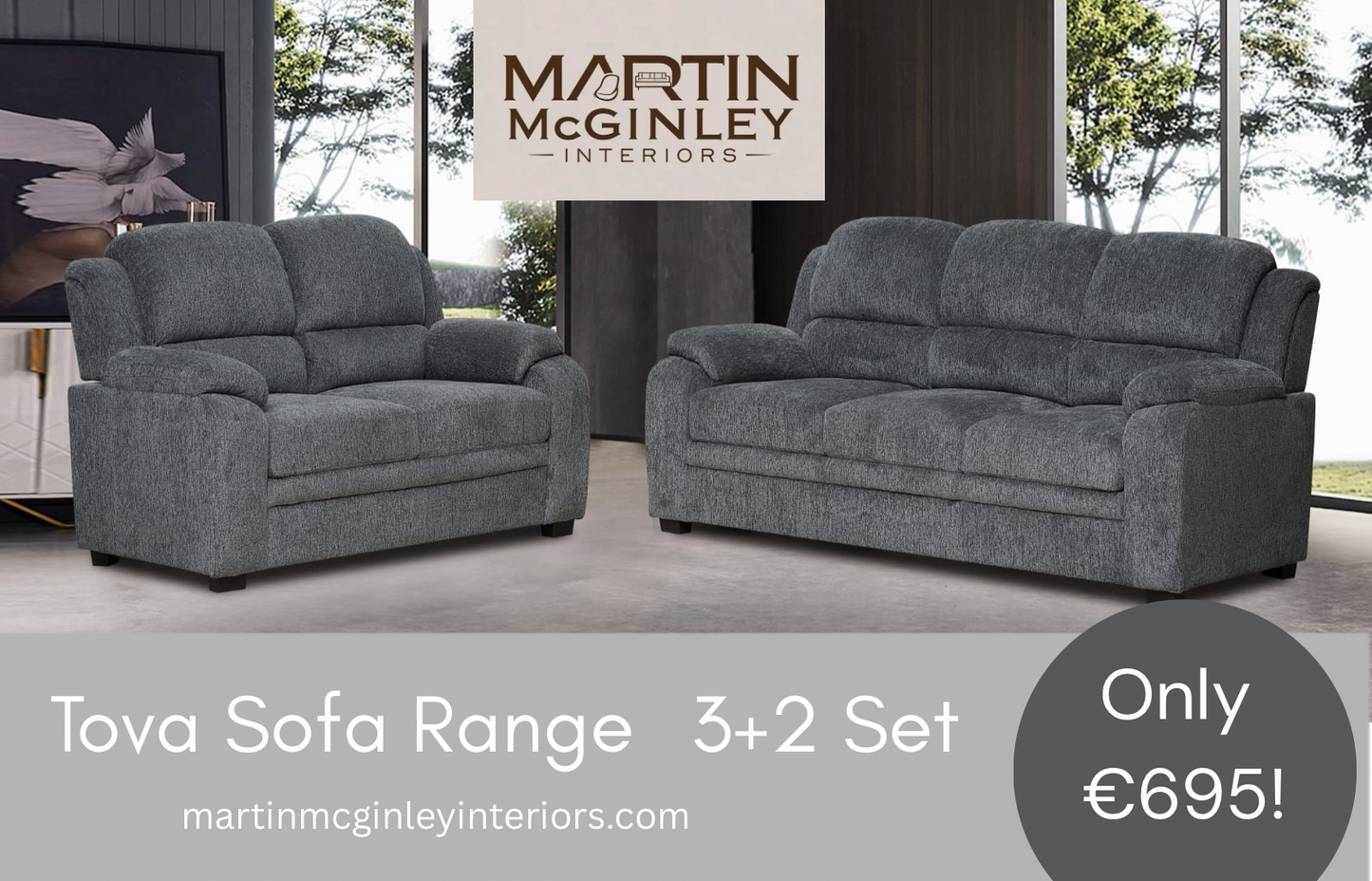 Tova Grey Sofa Range 3+2