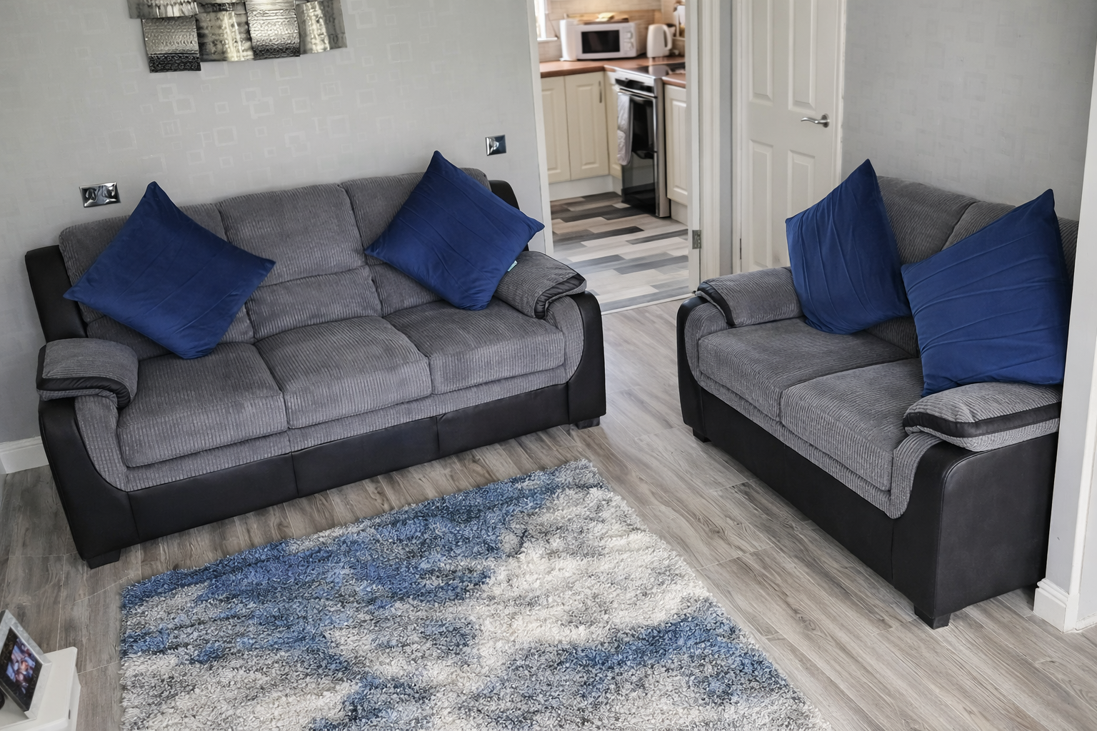 Tara Corduroy Fabric Sofa Sets 3+2 Grey