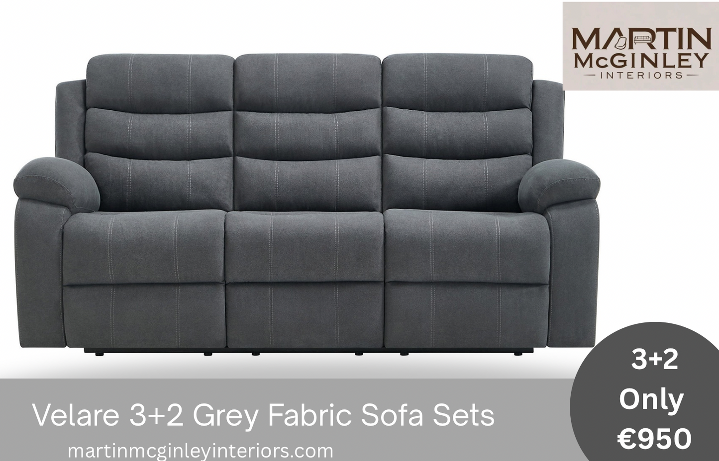 Pre Order Velare 3+2 Grey Fabric Sofas With Cupholders Available End Of March