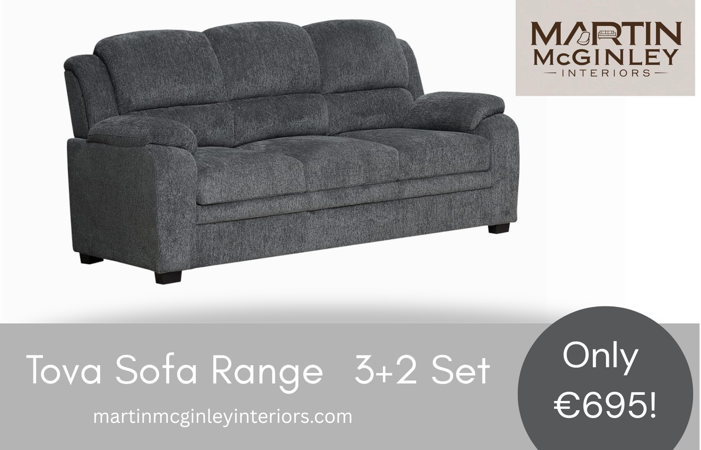 Tova Grey Sofa Range 3+2