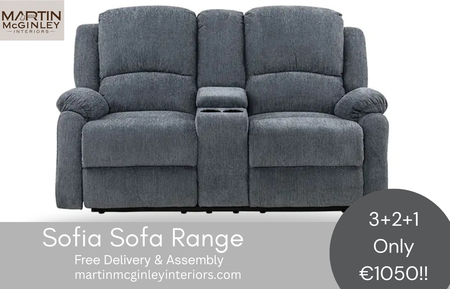 Sofia Sofa Range 3+2+1 Grey Fabric