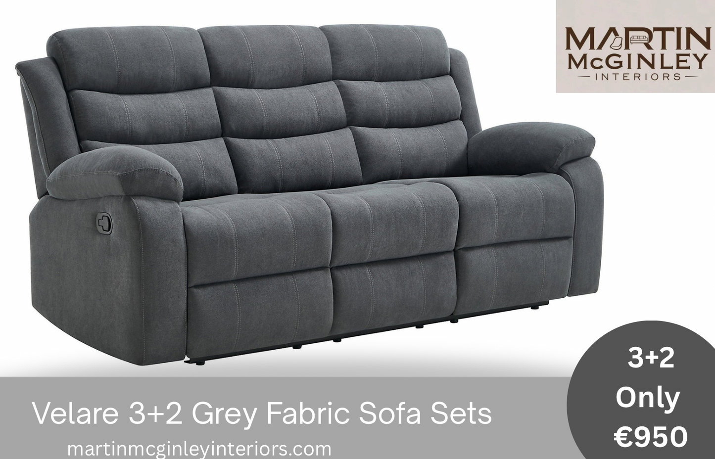 Pre Order Velare 3+2 Grey Fabric Sofas With Cupholders Available End Of March