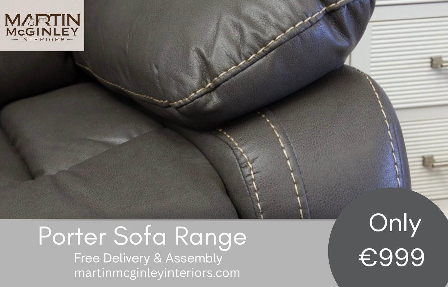 Porter Sofa Range 3+2 Grey Leather