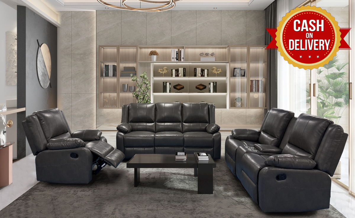 Larsons Grey Leather Recliner Sofas