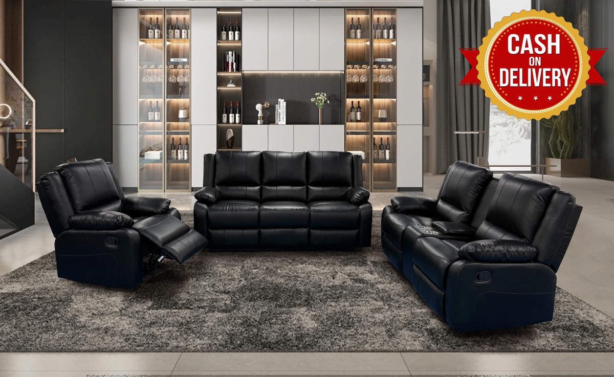 Larsons Black Leather Recliner Sofas